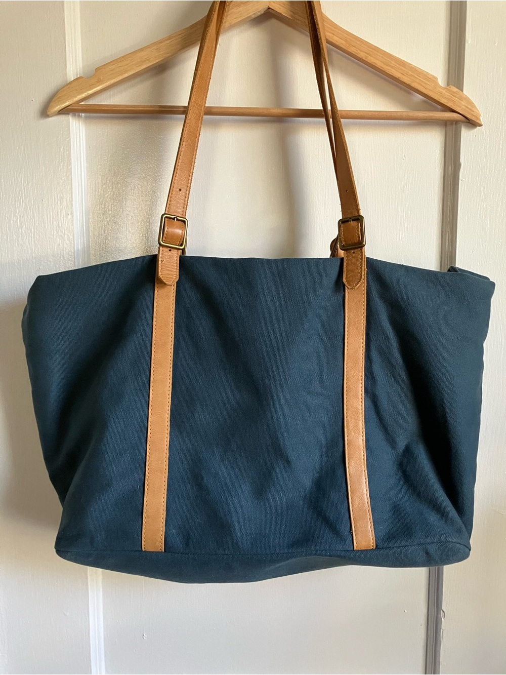 Navy Canvas Tote with Tan Leather Straps